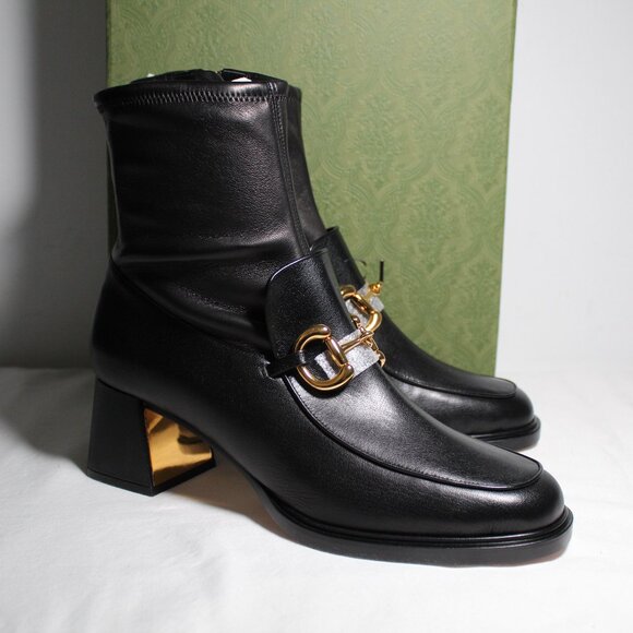 NWB Gucci Horsebit Quentin Stretch Chunk Heel Booties Boots Black 41 719… - Picture 2 of 8